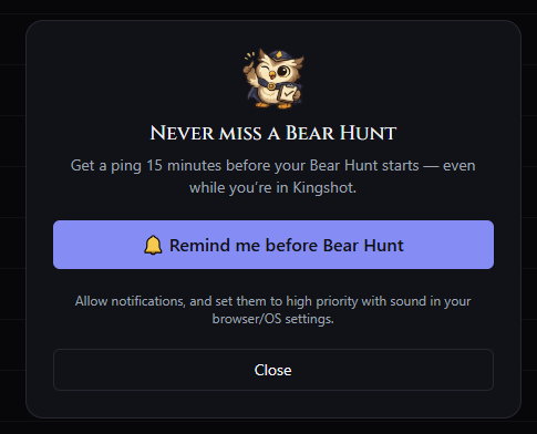 Prompt to enable Bear Hunt reminder notifications