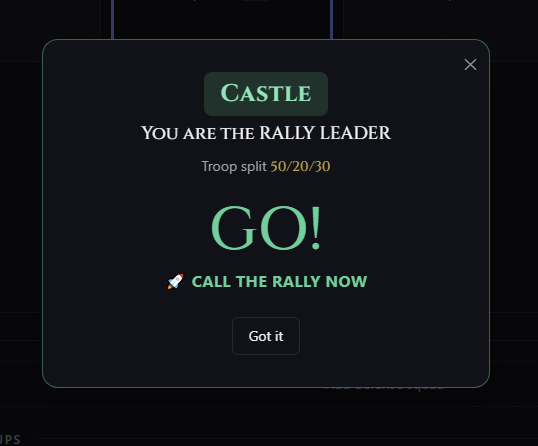 War Room instructing the leader to call the rally now
