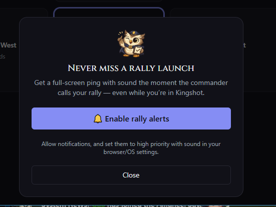Prompt to enable rally push alerts in the War Room