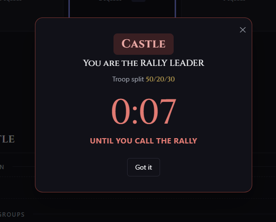 Countdown timer telling the leader when to call the rally